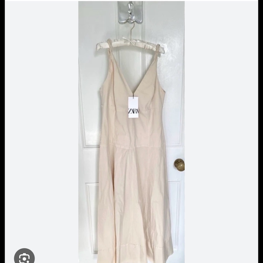 Zara Beige V-Neck Maxi Slip Dress